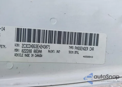 2014 Dodge Charger Se z USA, uszkodzony, nr VIN 2C3CDXBG3EH243071